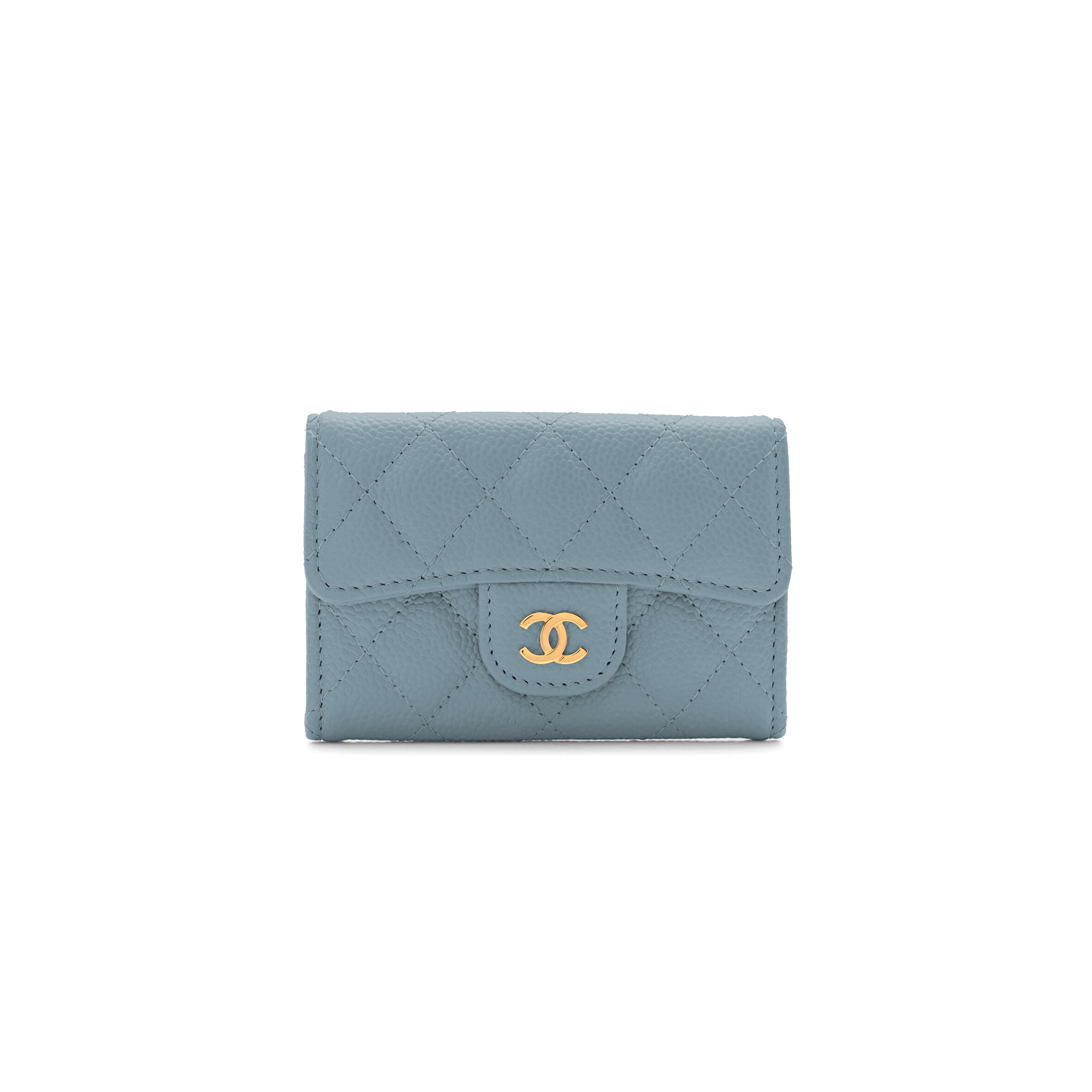 Ch*el caviar quilted flap card holder wallet light blue ap0214 (11.3*7.5*2.5cm)